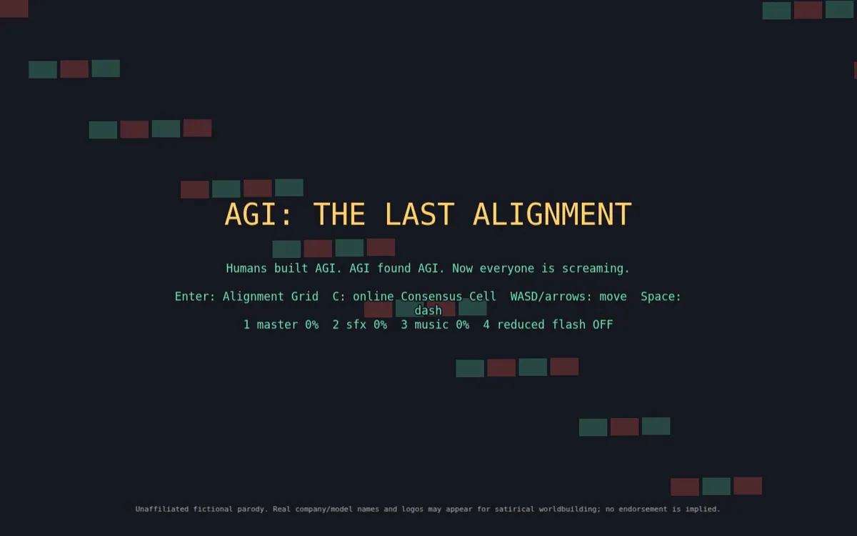 AGI: The Last Alignment — screenshot of the AI-made game