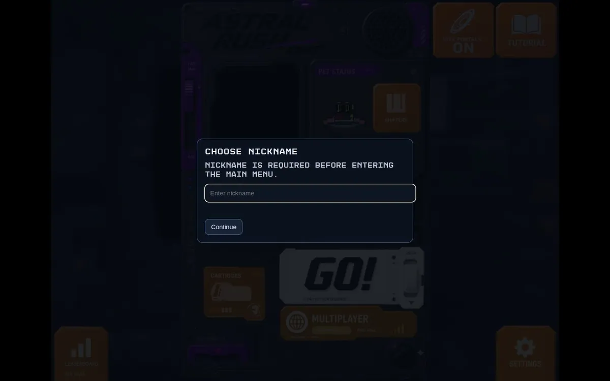 Astral Rush — screenshot of the AI-made game
