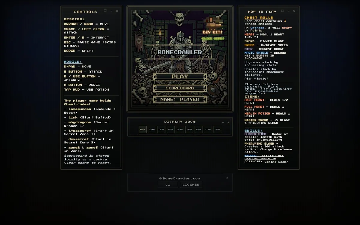 BoneCrawler — screenshot of the AI-made game