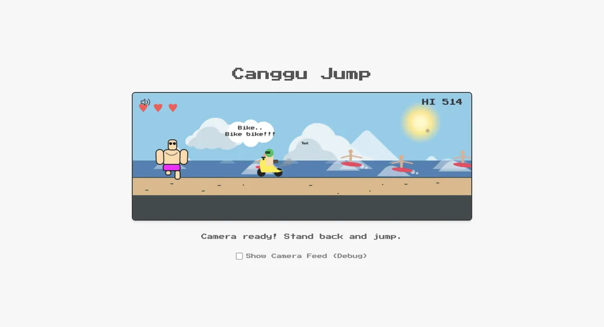Canggu Jump — screenshot of the AI-made game