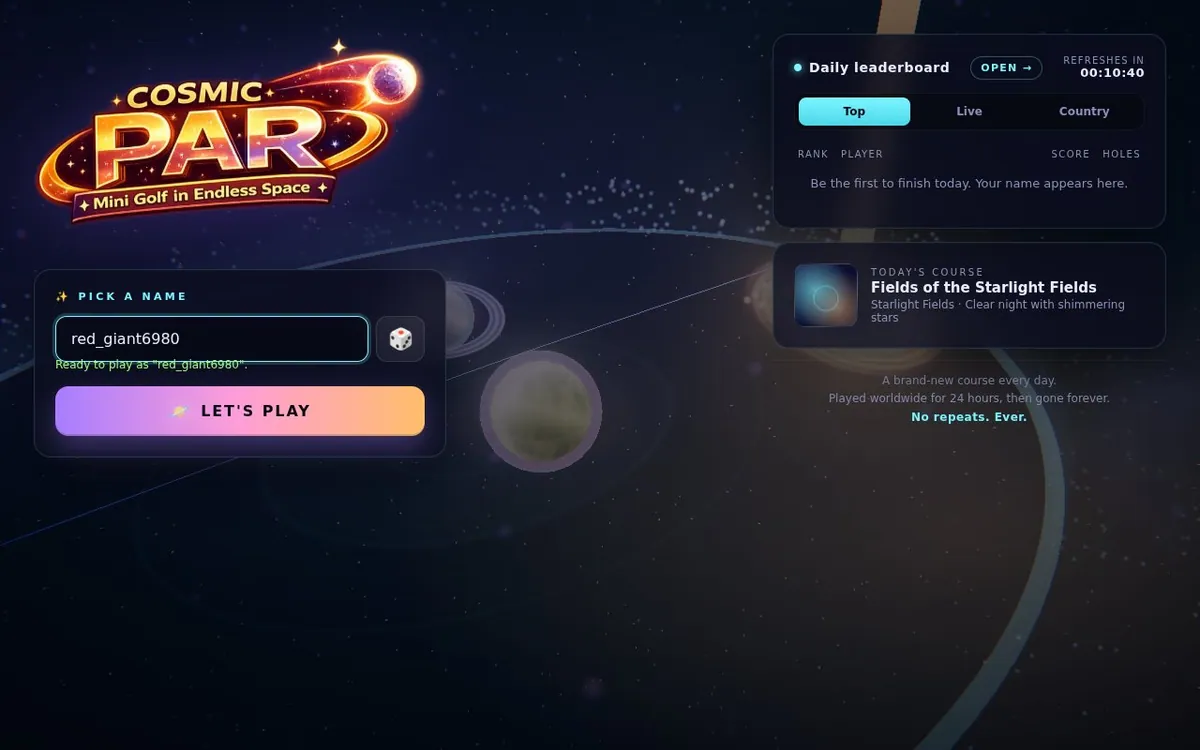 Cosmic Par — screenshot of the AI-made game
