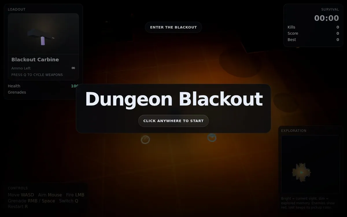 Dungeon Blackout — screenshot of the AI-made game