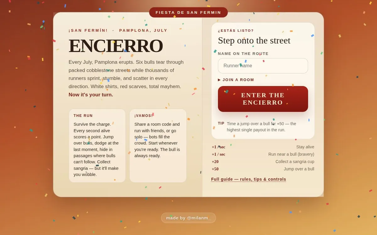 Encierro — screenshot of the AI-made game