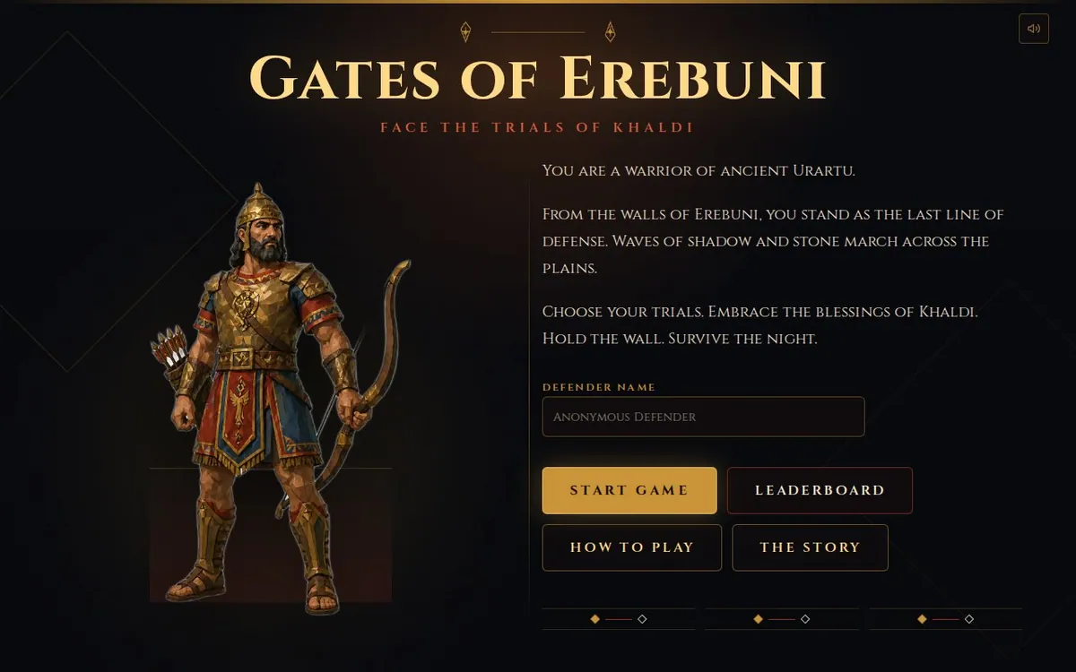 Erebuni Gates — screenshot of the AI-made game
