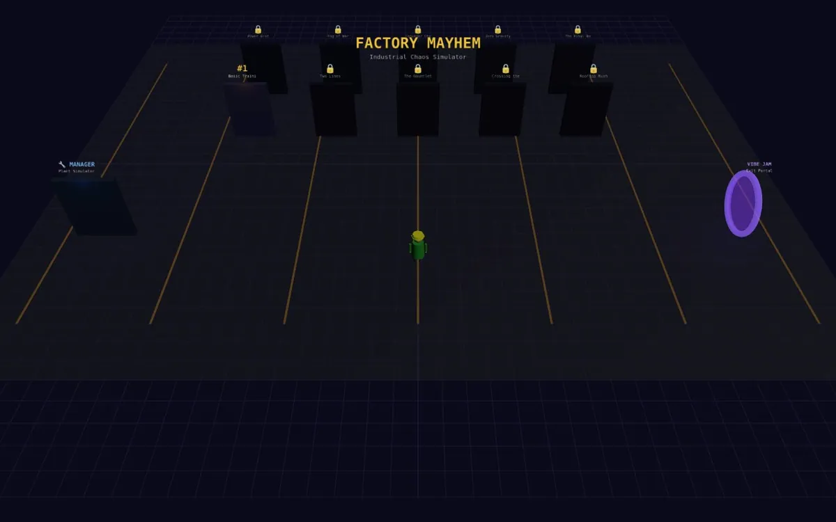 Factory Mayhem 3D — screenshot of the AI-made game