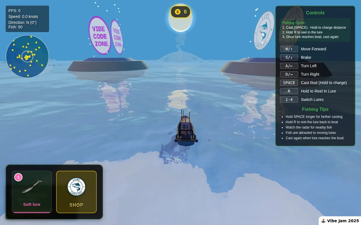 Fishing Quest 3D — screenshot of the AI-made game
