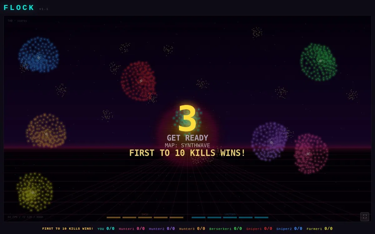 FLOCK — screenshot of the AI-made game