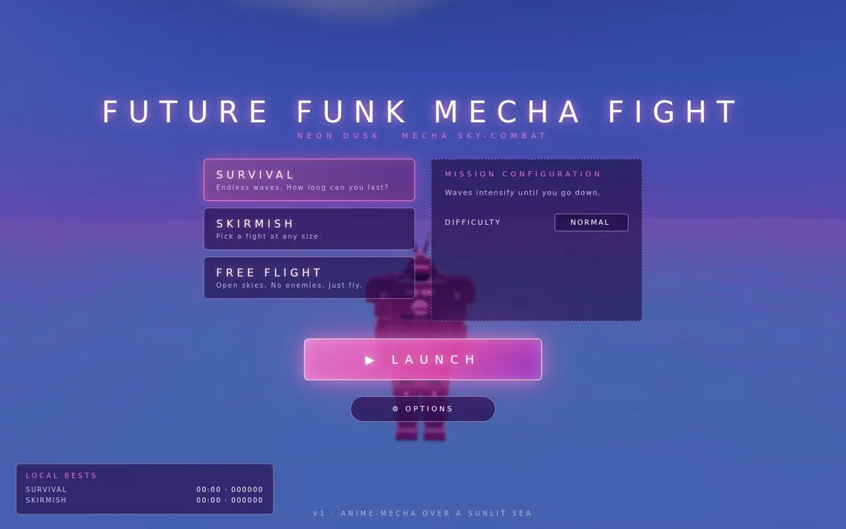 Future Funk Mecha Fight — screenshot of the AI-made game