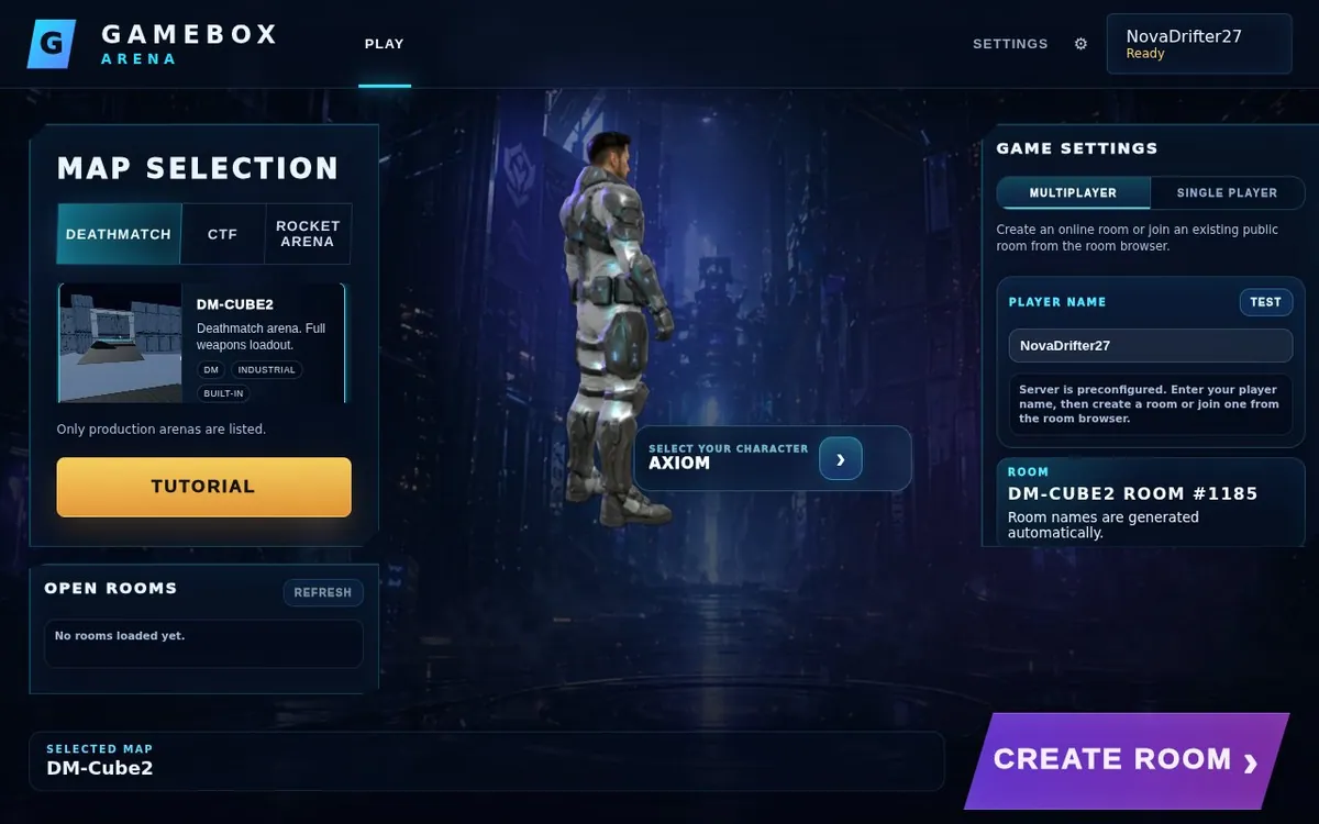 Game Box Arena — screenshot of the AI-made game