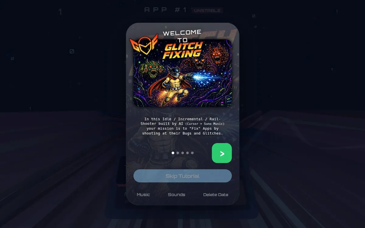 Glitch Fixing — screenshot of the AI-made game
