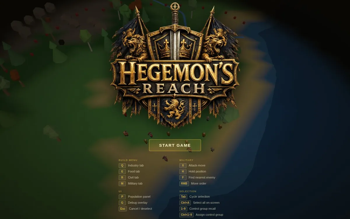 Hegemon's Reach — screenshot of the AI-made game