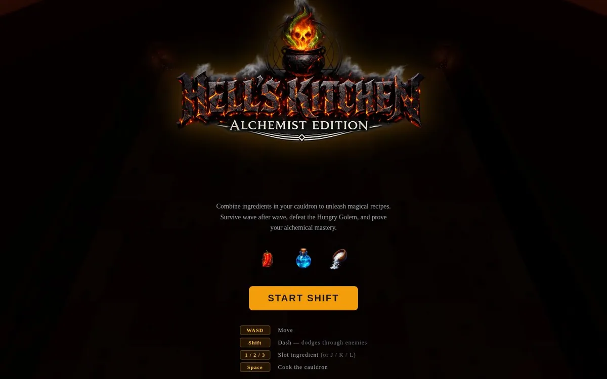 Hell's Kitchen: Alchemist Edition — screenshot of the AI-made game