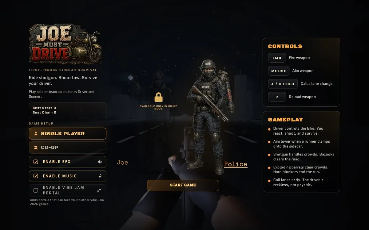 Joe Must Drive — screenshot of the AI-made game