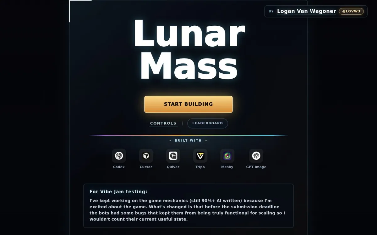 Lunar Mass — screenshot of the AI-made game