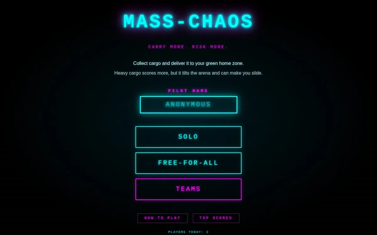 Mass Chaos — screenshot of the AI-made game