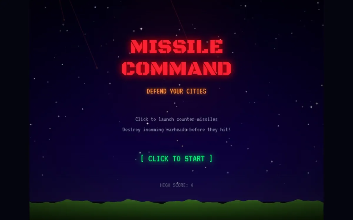 Missile Command — screenshot of the AI-made game