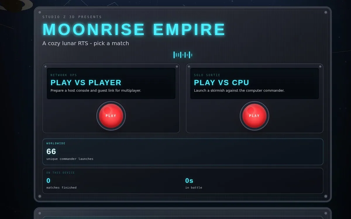Moonrise Empire — screenshot of the AI-made game