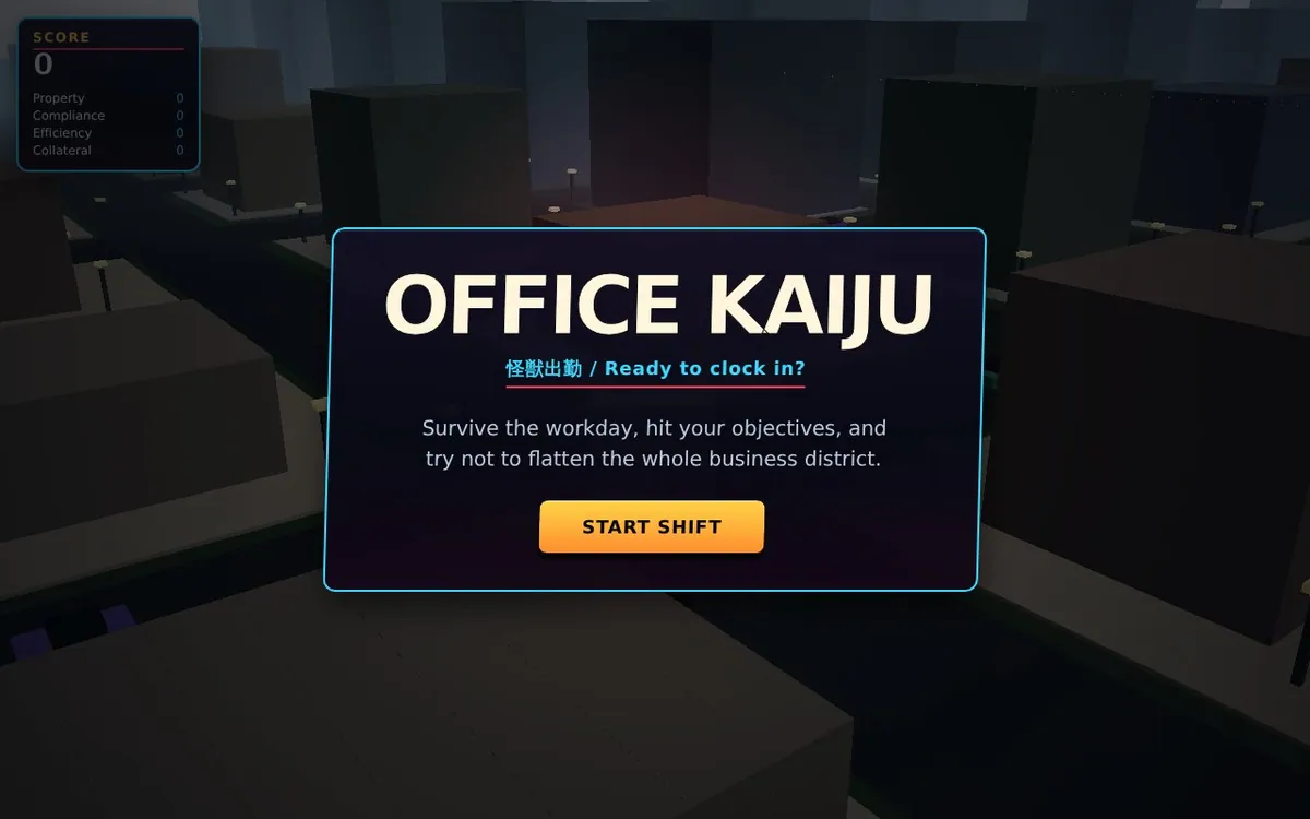 Office Kaiju — screenshot of the AI-made game