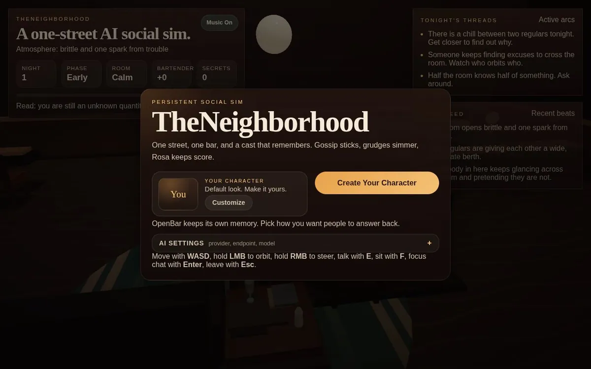 OpenBar — screenshot of the AI-made game