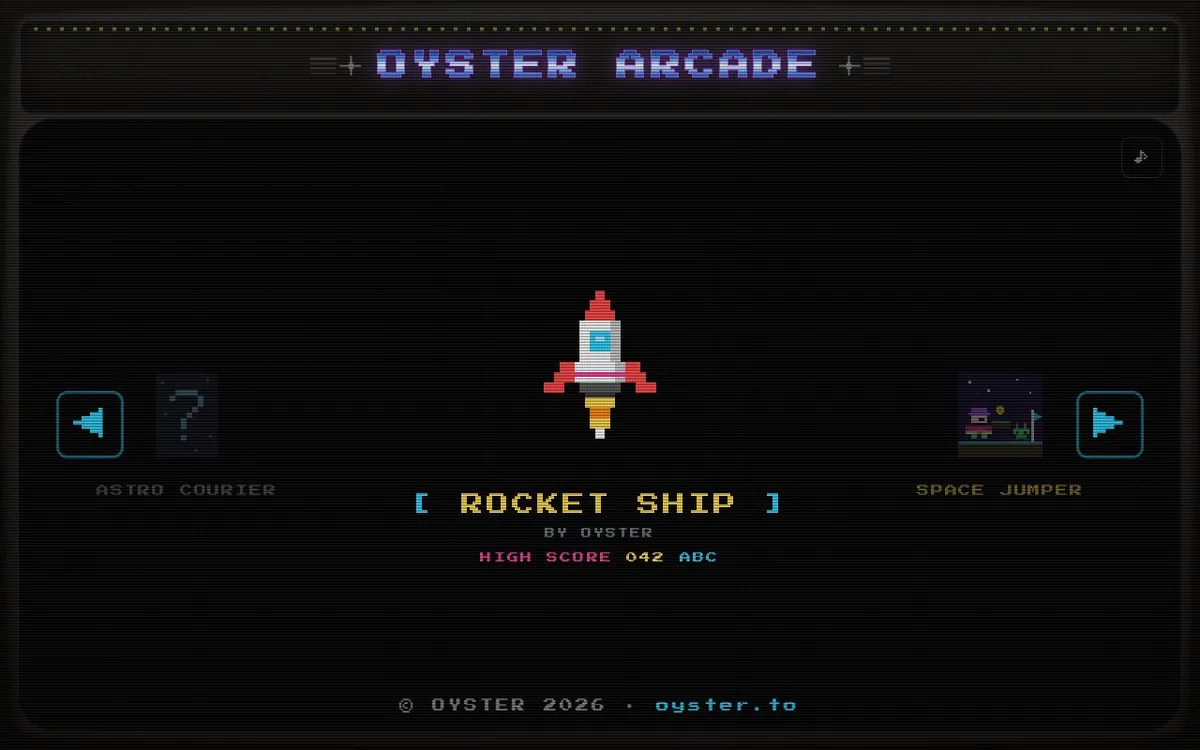 Oyster Arcade — screenshot of the AI-made game