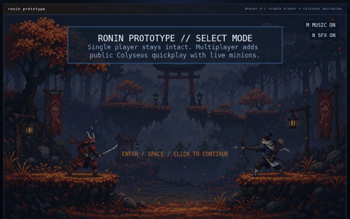 Roninfall — screenshot of the AI-made game