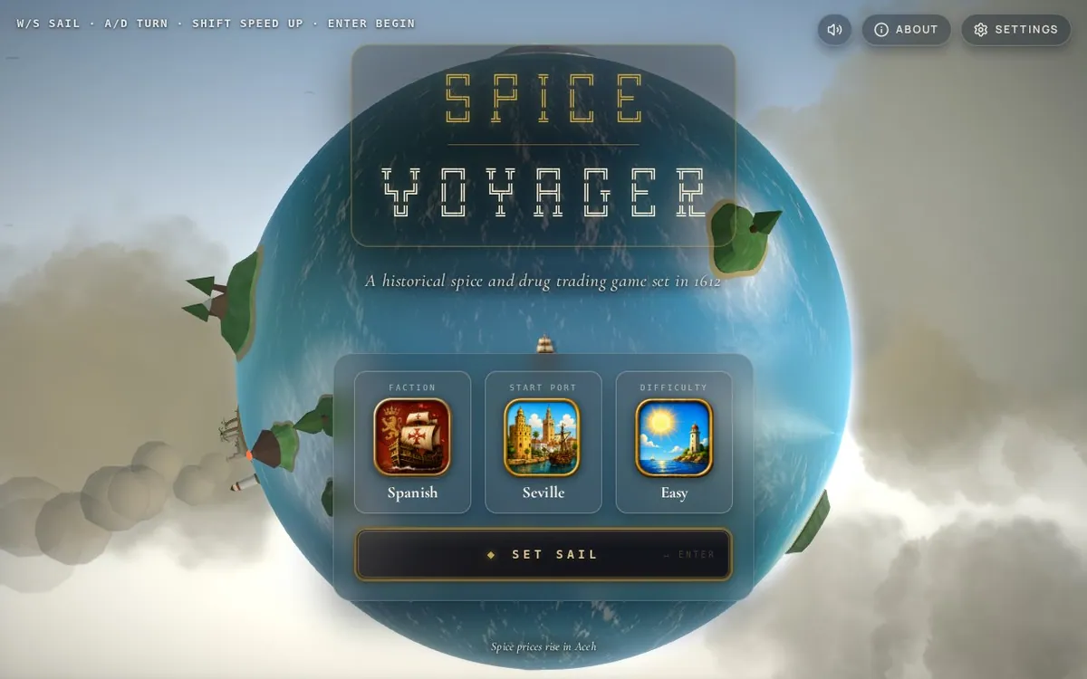 Spice Voyager: 1612 — screenshot of the AI-made game