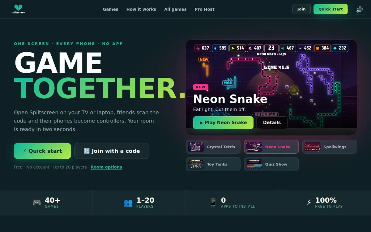 Splitscreen — screenshot of the AI-made game
