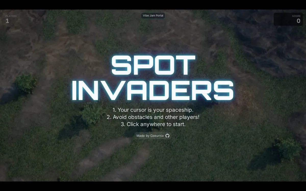 Spot Invaders — screenshot of the AI-made game