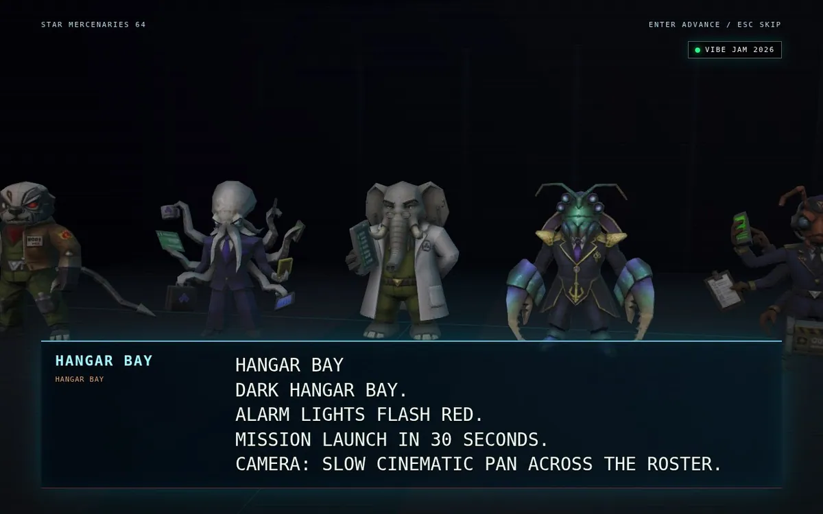 Star Mercenaries 64 — screenshot of the AI-made game