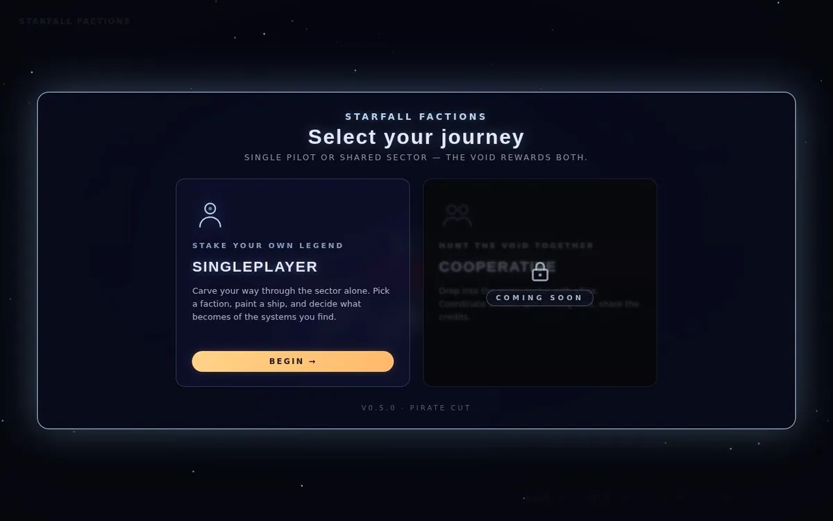Starfall Factions — screenshot of the AI-made game