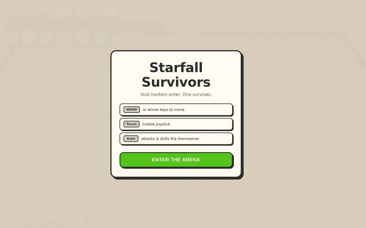 Starfall Survivors — screenshot of the AI-made game