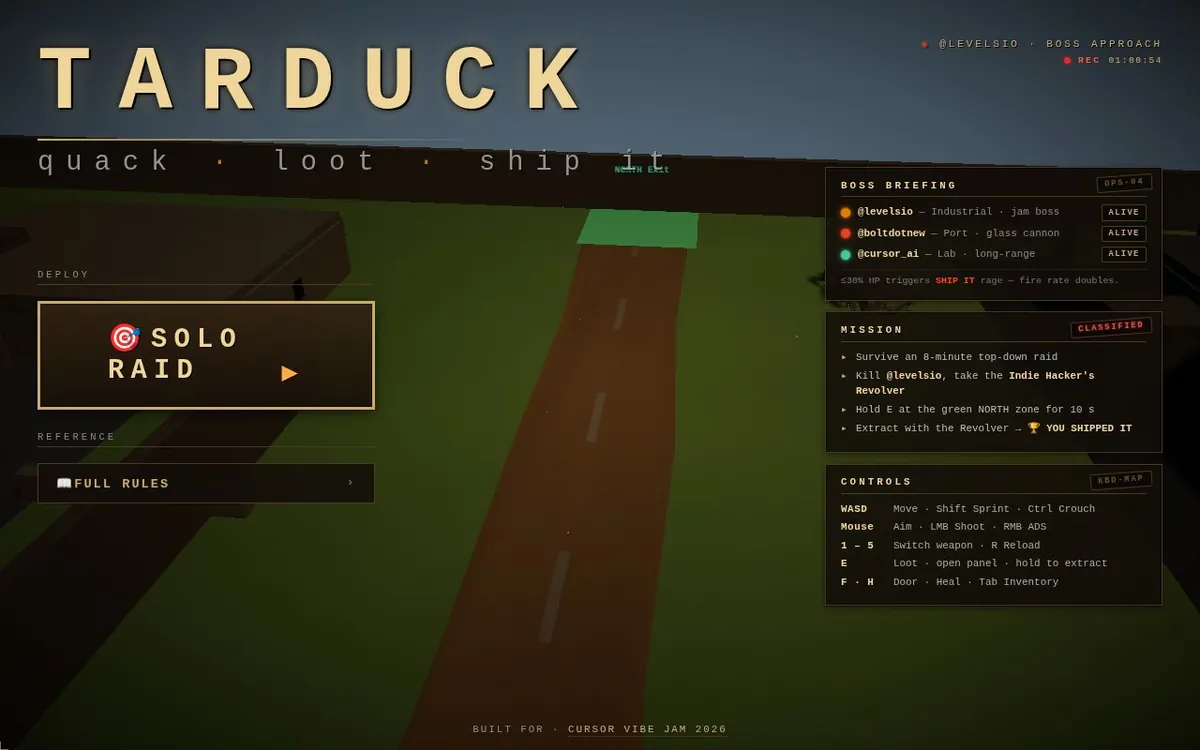 Tarduck — screenshot of the AI-made game