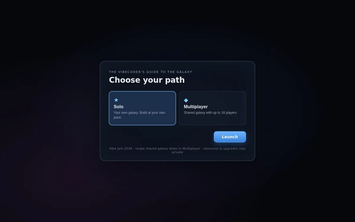 The Vibecoder's Guide to the Galaxy — screenshot of the AI-made game
