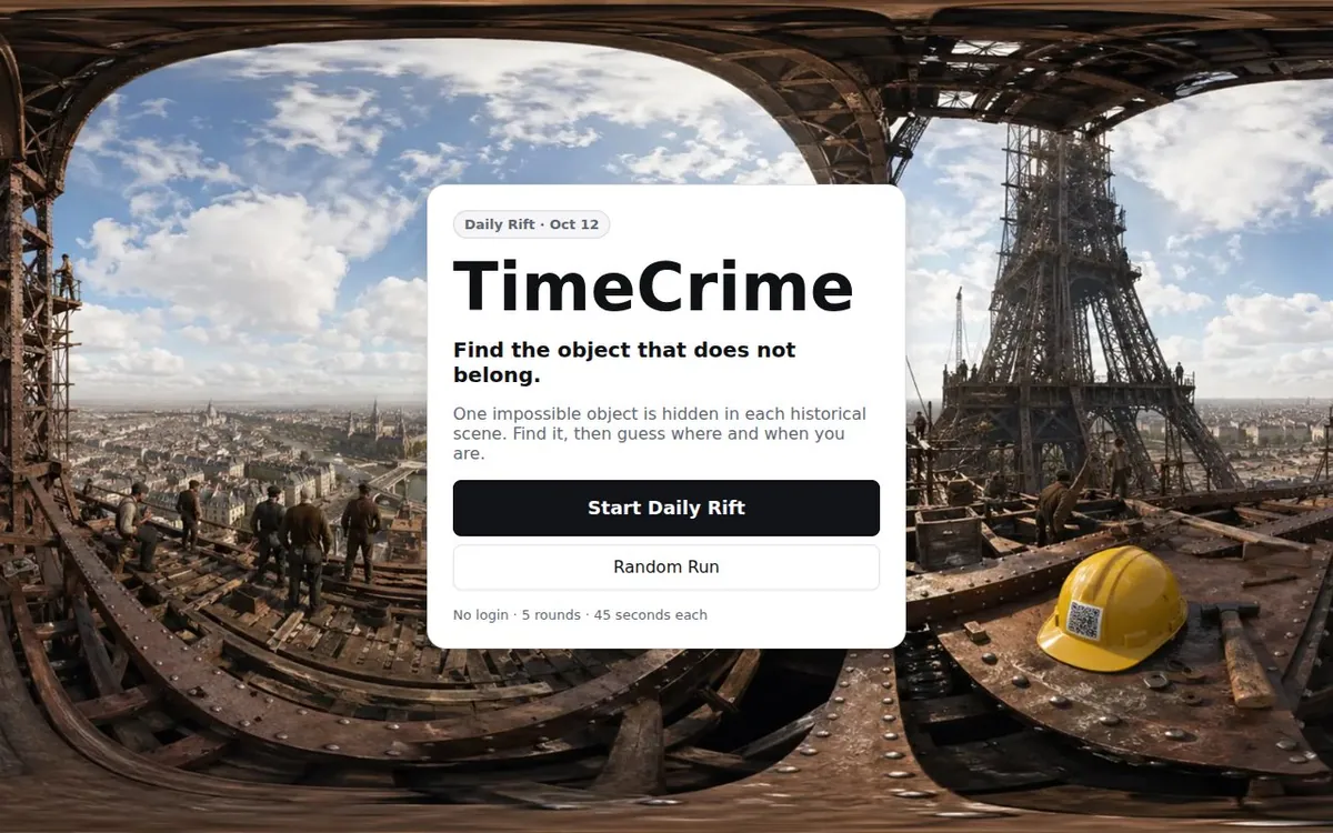 TimeCrime — screenshot of the AI-made game
