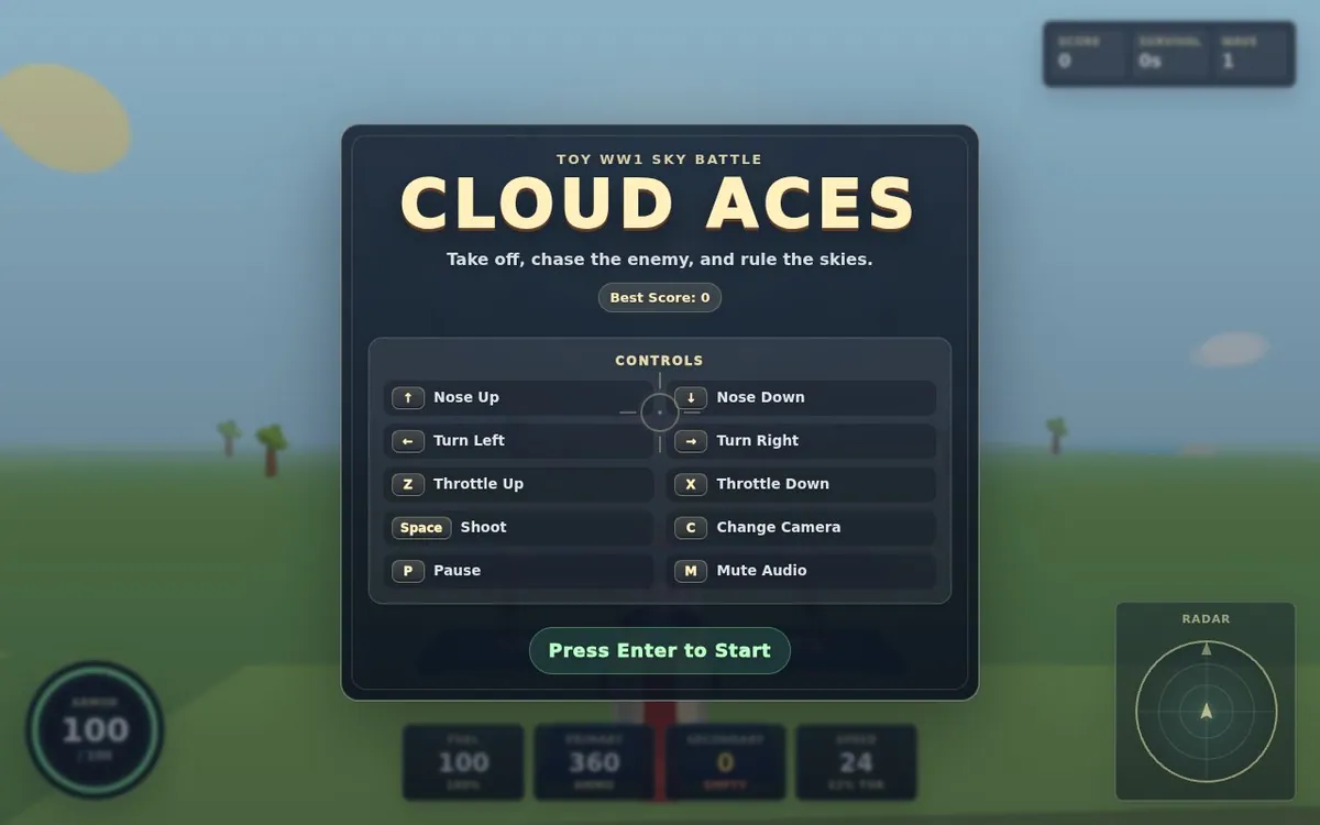 Tiny Aces — screenshot of the AI-made game