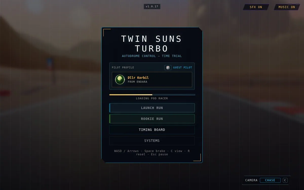 Twin Suns Turbo — screenshot of the AI-made game