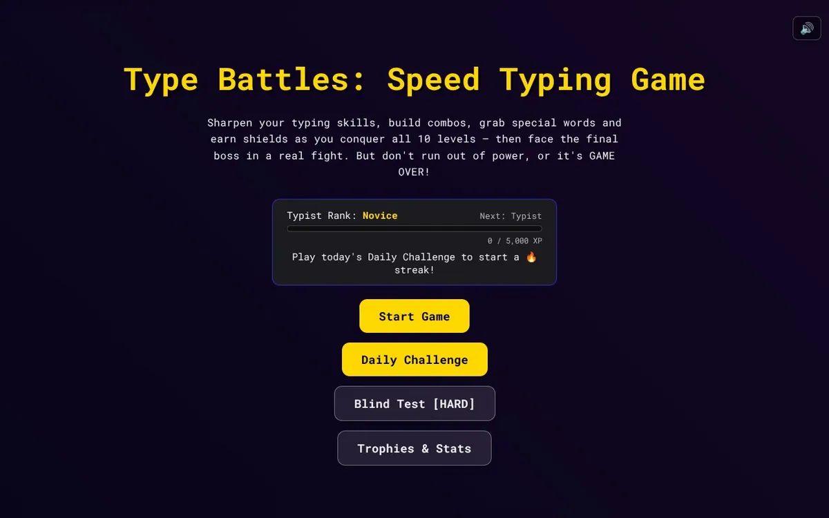 Type Battles — screenshot of the AI-made game