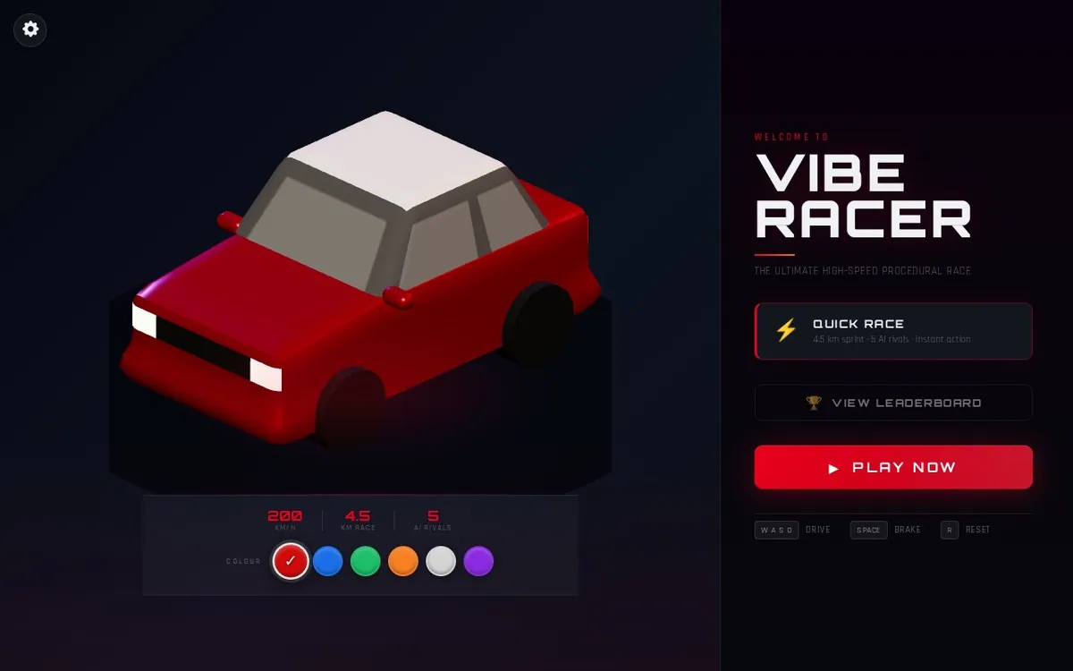 Vibe Racer — screenshot of the AI-made game