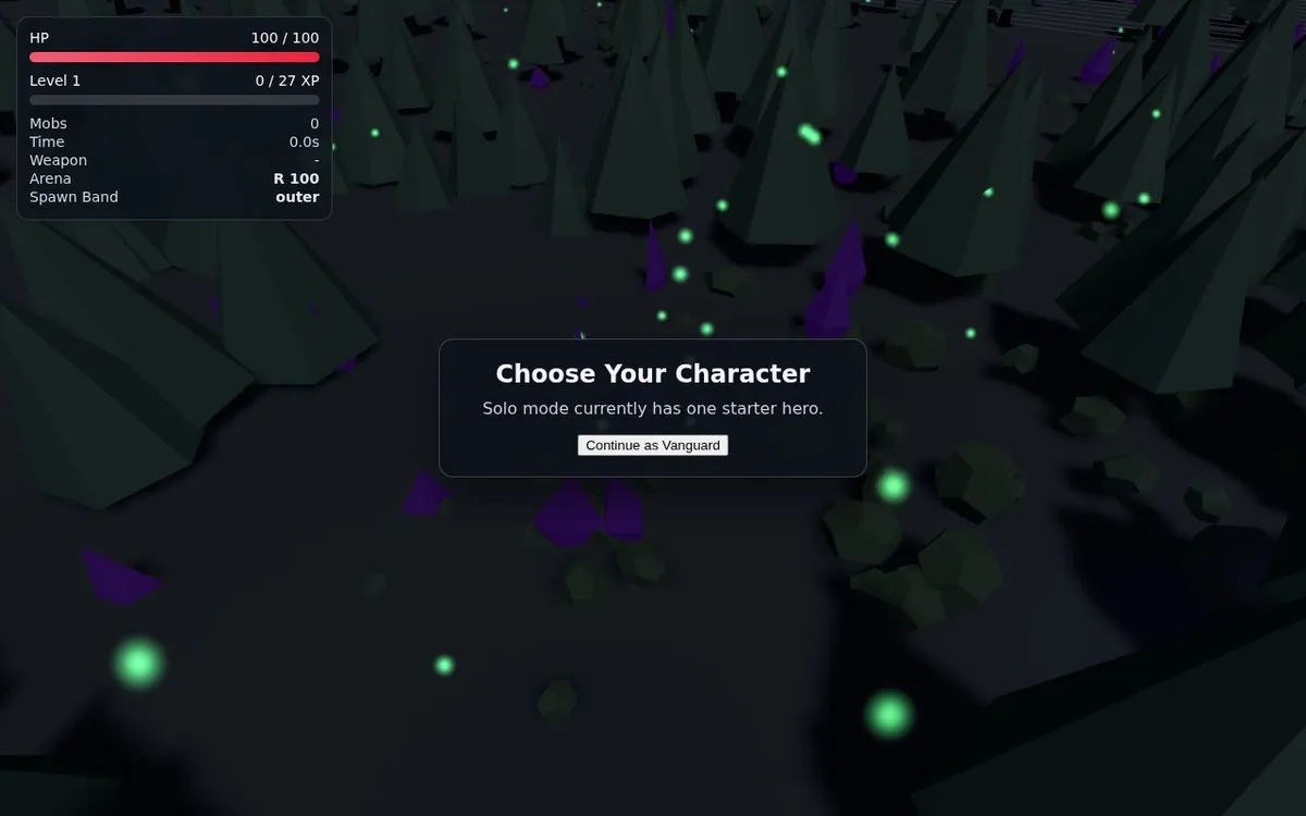 Vibe Survivor — screenshot of the AI-made game