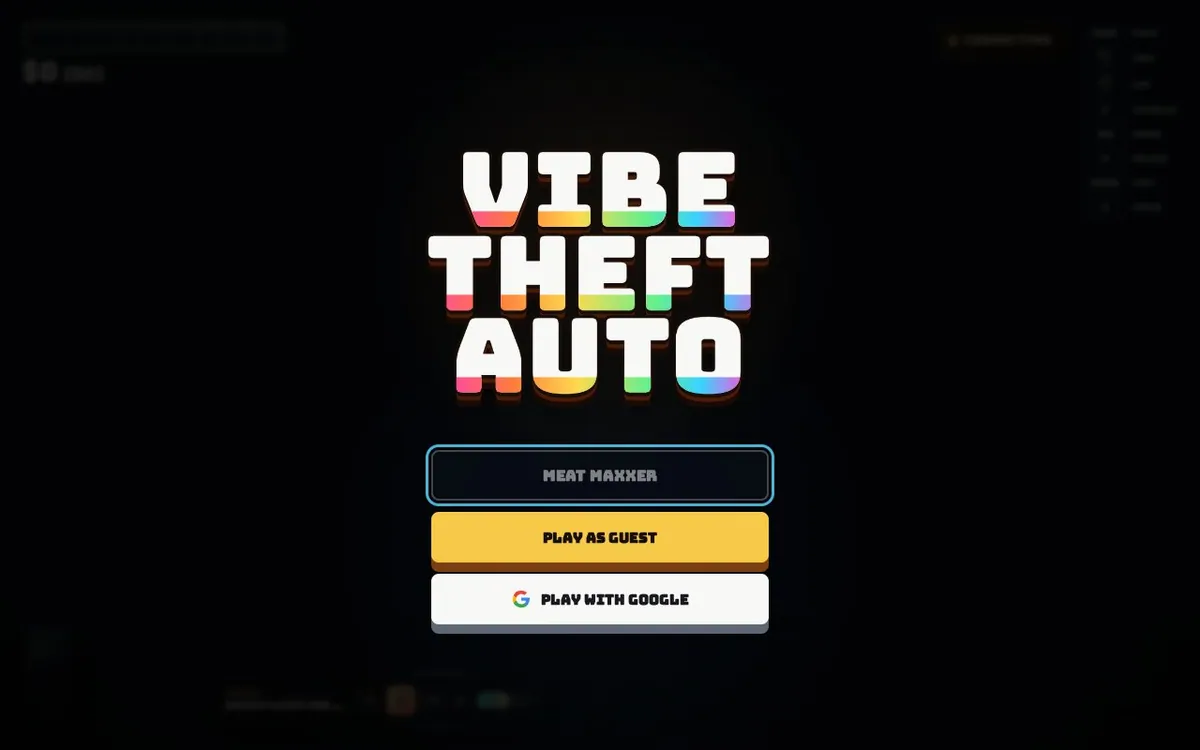 Vibe Theft Auto — screenshot of the AI-made game