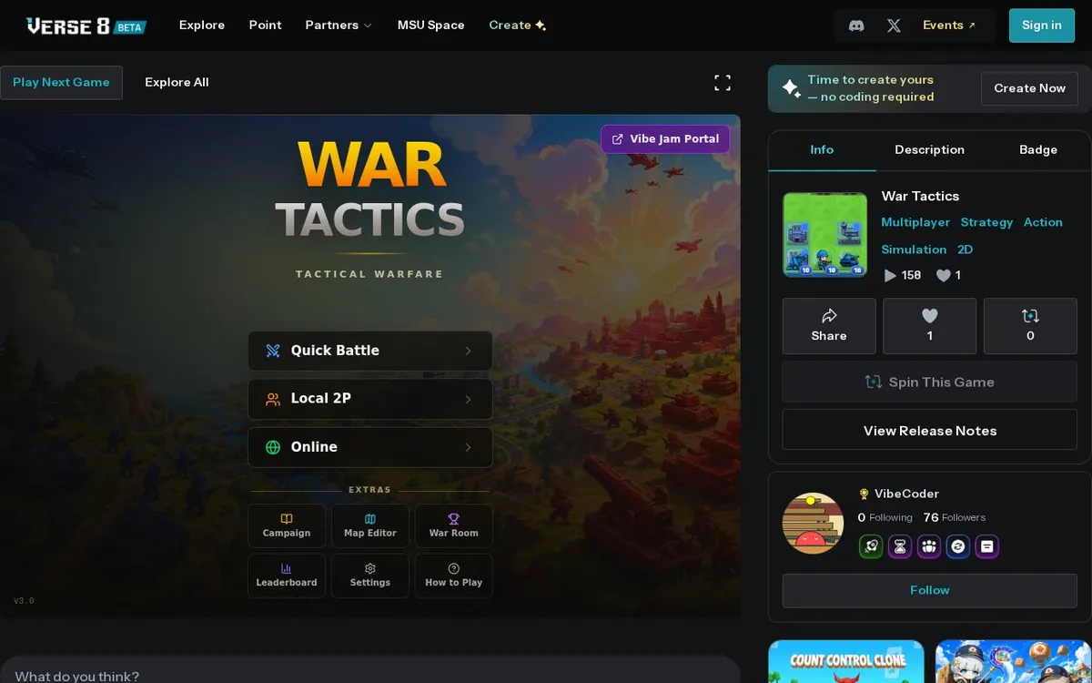War Tactics — screenshot of the AI-made game