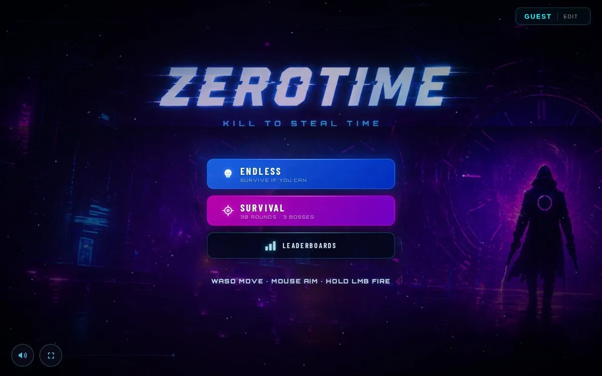 Zero Time — screenshot of the AI-made game