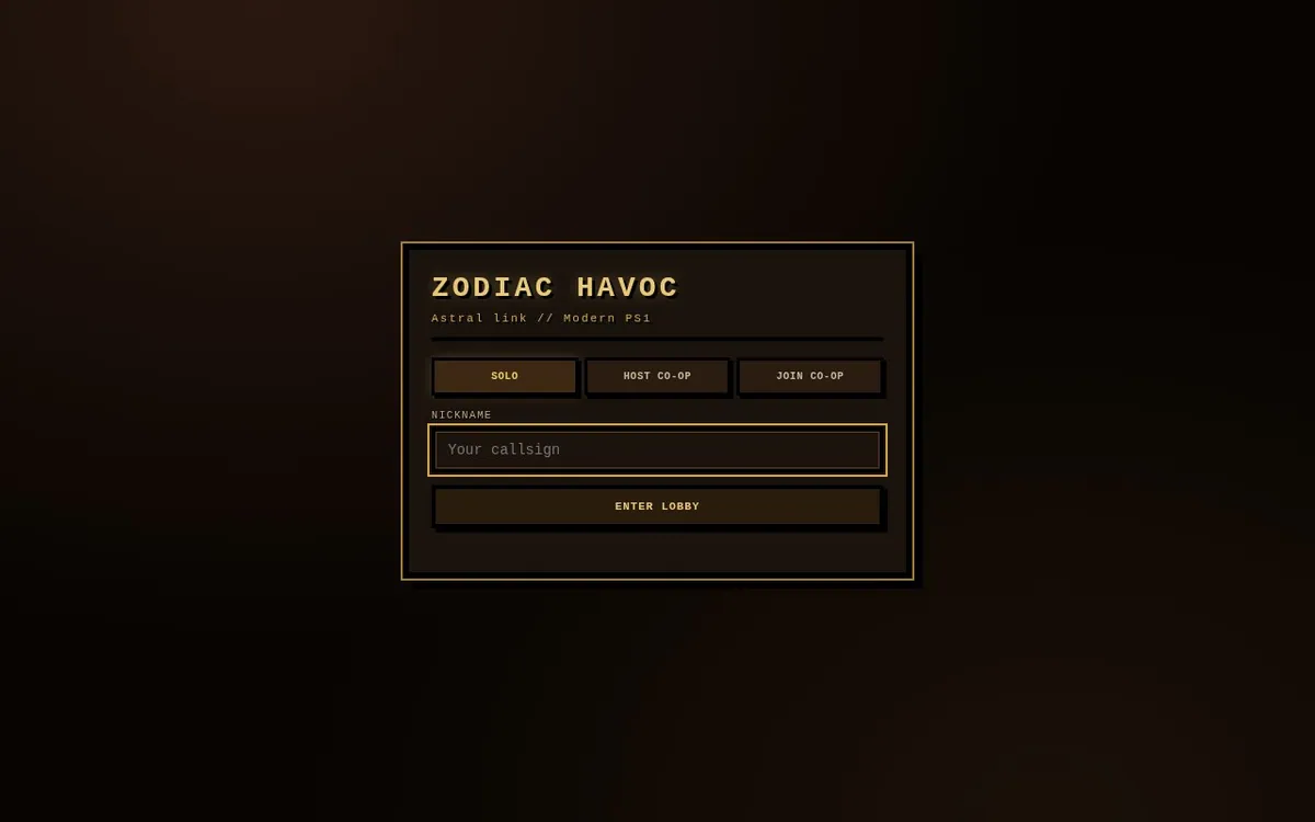 Zodiac Havoc — screenshot of the AI-made game