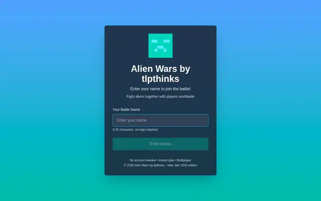 Alien Wars — captura de tela do jogo feito com IA
