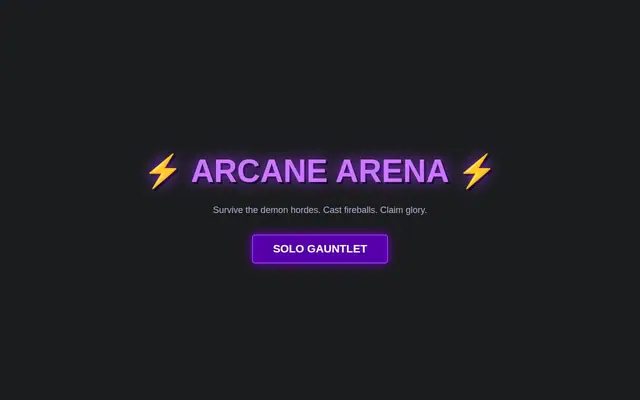 Arcane Arena — captura del juego hecho con IA