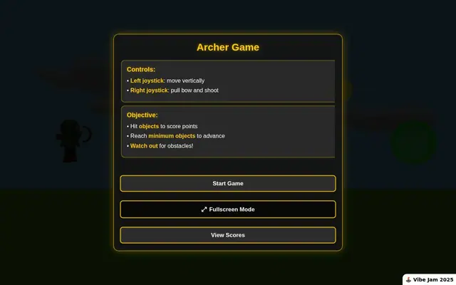 Archer Game — captura del juego hecho con IA