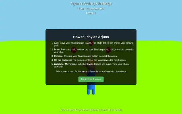 Arjuna's Archery Challenge — capture d'écran du jeu fait avec l'IA