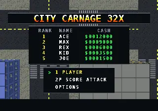 City Carnage 32X — screenshot of the AI-made game