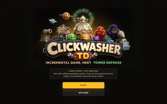 Clickwasher TD — captura del juego hecho con IA