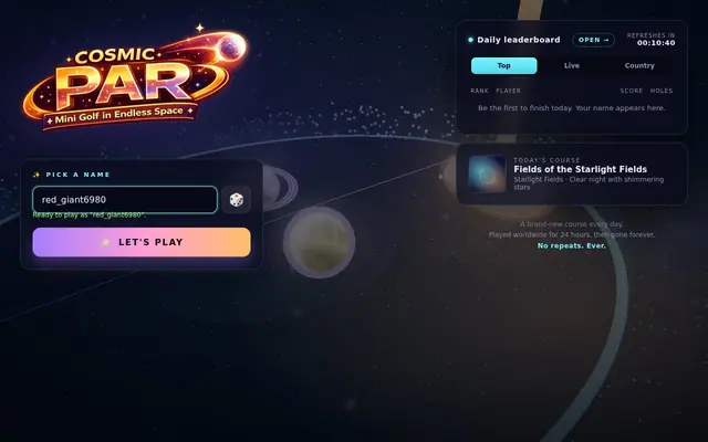 Cosmic Par — screenshot of the AI-made game